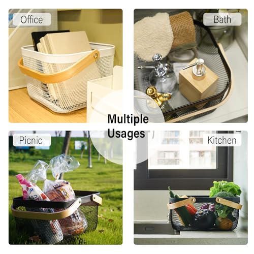 Metal Mesh Steel Harvest Basket, Rectangle Wire Garden Basket with Handle – Multi-Functional Storage Organizer for Gathering Vegetables, Fruits, Kitchen, Garden, Picnic & Cabinet (Ebony) - color: Ebony-Rectangle