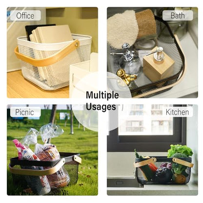 Metal Mesh Steel Harvest Basket, Rectangle Wire Garden Basket with Handle – Multi-Functional Storage Organizer for Gathering Vegetables, Fruits, Kitchen, Garden, Picnic & Cabinet (Ebony) - color: Ebony-Rectangle