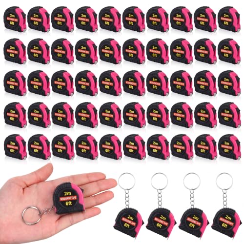 Kanayu 50 Pcs Mini Tape Measure Keychains 6 ft Small Retractable Measuring Tape Bulk with Lock Steel Easy Read Pocket for Birthday Party Favors Daily Use (Rose Pink) - color: Rose Pink, size: 6 ft
