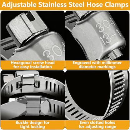 70 Pack Stainless Steel Hose Clamp Adjustable Assortment Kit, 8-64mm Worm Gear Drive Hose Clamps Metal Fuel Line Pipe Clamps for Plumbing, Tube, Mechanical, Automotive, Garden and Home Applications - size: 70 Pcs Kit - Hose Clamp (8-64 mm)