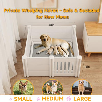 Whelping Box for Dogs, Puppies,48x48x18in,with Pig Rails Washable Pad,Suitable for Small Medium Large Breeds, White,Whelping Supplies - style: 48"L x 48"W x 18"H