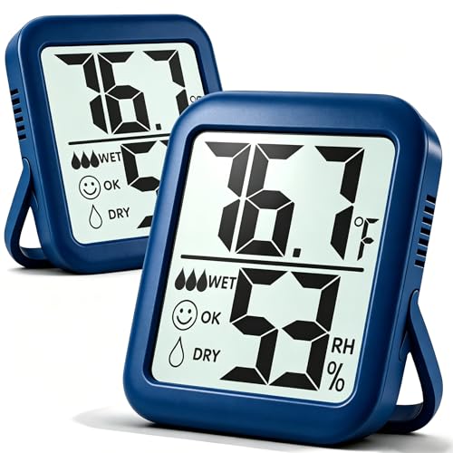 Antonki 2 Pack Room Thermometer for Home, Hygrometer Indoor Humidity Meter Gauge, Digital Temperature and Humidity Monitor Sensor for House, Terrarium, Incubator, Greenhouse - Battery Included - color: 2 Pcs* Navy Blue