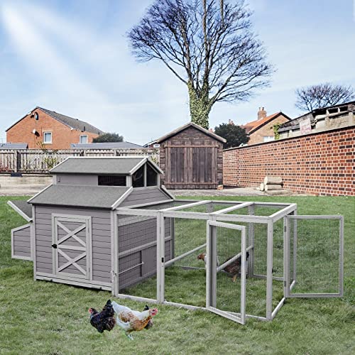 Aivituvin Super Large Outdoor Wooden Chicken Coop Hen House Poultry Cage for 8-10 Hens w/Ramps, Run, Nesting Box, Wire Fence, 115in