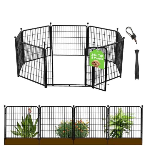 Getlay 24 in(H) Decorative Garden Fences with Gate, 8 Panels Total 15.7 ft(L) Heavy Duty Iron Animal Barrier Fence for Yard,Suitable for Indoor Pet Fence Or Outdoor Dog Fencing, Garden Border Fence - size: 24''(H)-8panels-15.7ft(L)