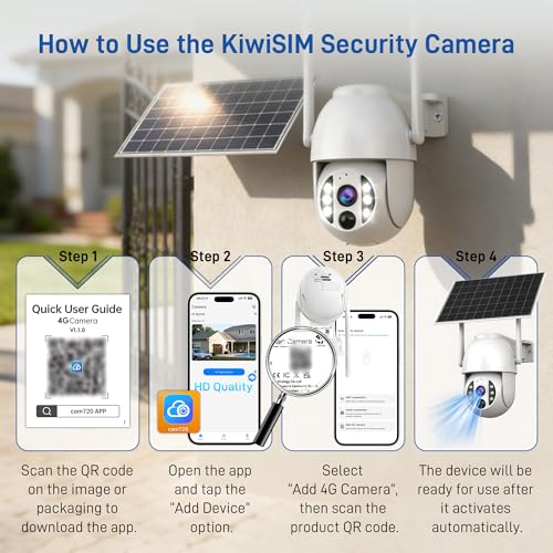 4G LTE 3K Security Cameras, Wireless Solar Powered Security Camera Outdoor, IP66, HD Color Night Vision, AI Triple Detection, 360° Auto Tracking, Smart Cameras for Home Securitym, No WiFi Required