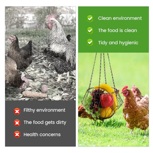 Hanging Chicken Feeder, 9.2 inches Large Poultry Vegetable Fruits Feeder Basket with 4Pcs Hanging Stainless Chain, Veggie Treat Ball for Chicken,Hens,Duck,Rabbit Coop(Size:1pc) - size: 1pc
