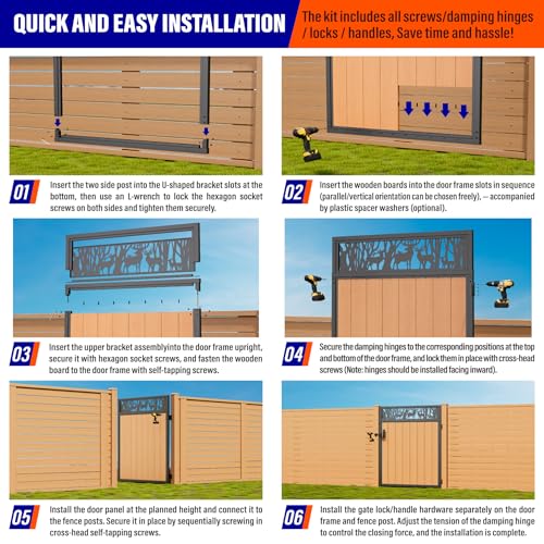 4x6FT (46.78"W X 70.8"H) 201 Stainless Steel Anti Sag Wooden Fence Gate Kit Heavy Duty Garden Gate Frame Hardware Kit Reinforcement (Left/Right Free-Installation) - size: W4xH6 FT-Deer