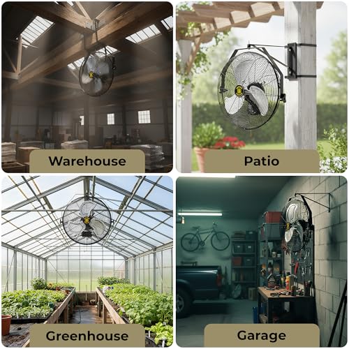 ZeboZap Walll and Pillar Mount Fan18 Inch IP44 Waterproof, 10ft Power Cord, 3 Speed, 4000CFM, Best for Commercial, Warehouse, Greenhouse, Workshop, Covered Patio, Gazebo and Factory, ETL Certified