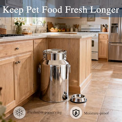 25 Lbs Stainless Steel Dog Food Storage Container with Scoop, Large Metal Dog Food Bin with Airtight Lid & Locking Clamp, Pet Food Container for Dogs & Cats, Keep Fresh, Easy to Clean - size: 25 Lbs