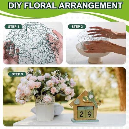 Green Floral Chicken Wire Mesh - 15.7 x 157 Inch Rustproof PVC Coated Hex Netting for Arrangements (0.6" Hex) Coated Netting Fence for Crafts Poultry, Garden