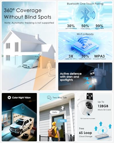 ANRAN Dual-Lens Solar Security Camera, 3MP Wireless Outdoor Camera for Home Security, 100% Wire-Free with Solar Panel, Color Night Vision, Motion Detection, 2.4GHz WiFi, IP66 Weatherproof - color: Dual Lens-1 Pack-White