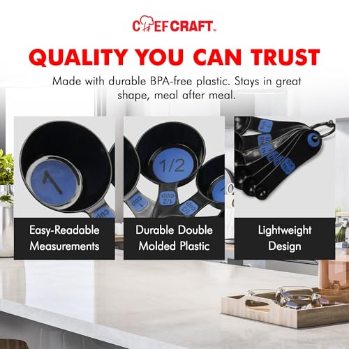 Chef Craft Easy to Read Plastic, Measuring Cup Set, 10 piece set, Blue - color: Blue