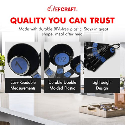 Chef Craft Easy to Read Plastic, Measuring Cup Set, 10 piece set, Blue - color: Blue
