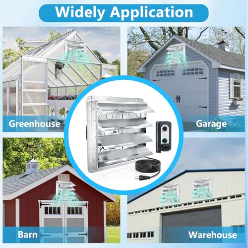18 inch Shutter Exhaust Fan with Speed & Thermostat Control, 2600 SQ. Ft Coverage Area, 2500 CFM, Upgrade Powerful Wall Mount Attic Vent Fan for Greenhouse, Garage, Chicken Coops Ventilation Fans - size: 18 inch