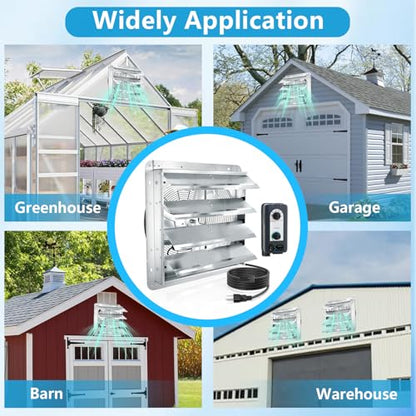 18 inch Shutter Exhaust Fan with Speed & Thermostat Control, 2600 SQ. Ft Coverage Area, 2500 CFM, Upgrade Powerful Wall Mount Attic Vent Fan for Greenhouse, Garage, Chicken Coops Ventilation Fans - size: 18 inch