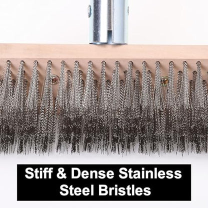 Stainless Steel Wire Scrub Brush with 63" Long Handle, 2PCS 8" Brush Heads, Heavy Duty Large Wire Brush, Stiff Metal Bristle Floor Scrubber, Patio Floor Cleaning, Wire Broom for Concrete, Deck, Moss - size: With 2PCS 8-inch brush head
