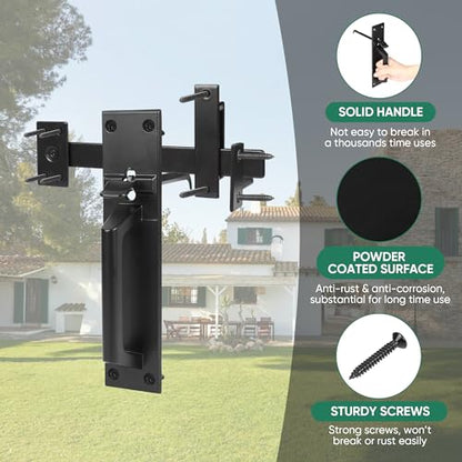 JUBEST Heavy Duty Gate Latch, Two Sided Gate Latch, Gate Latches for Outdoor Fence, Wooden Gates, Pool Gate, Backyard, Garden, Black - size: GL02
