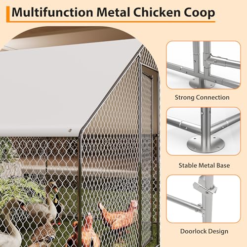 GarveeTech Large Walk-in Chicken Coop with Run, 9.8' x 19.7' Outdoor Chicken Runs for Yard with Cover, Metal Poultry Cage for Chickens, Ducks, Birds - size: 19.7FT