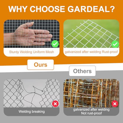 Gardeal 16in x 50ft 19 Gauge 1/2 Inch Hardware Cloth - Double Hot-Dipped Galvanized After Welding Steel Mesh - Duty Rust Proof Fencing for Gardens, Chicken Coops & Poultry Animal Netting Cage Screen - size: 16x50