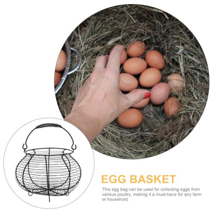 Metal Wire Egg Basket Easter Farmhouse Round Iron Fruit Basket with Handle Egg Food Collecting Holder Countertop Kitchen Storage Rustic Table Spring Festival Party Centerpiece Decor, Black