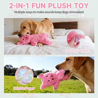 Mihachi No Stuffing Crinkle Dog Toys,2-in-1 Holds Water Bottles-Cruncher with Puncture Resistant Squeaker, Dog Squeak Toys Plush Dogs Chew Toy for Small Medium Large Breed Chewer, Pig - color: Pig