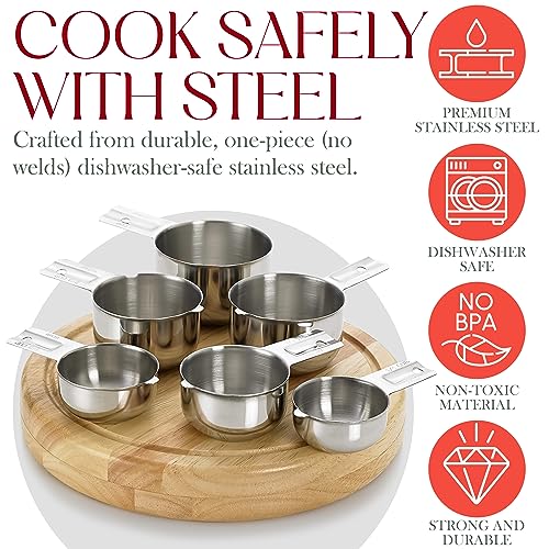 Bellemain One-Piece Stainless Steel Measuring Cups Set of 6 – Nesting Metal Measuring Cups for Kitchen – Dry & Liquid Measurements (ML & OZ), Rust-Resistant, Dishwasher Safe, Ergonomic Design - color: Stainless Steel