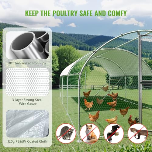 Large Metal Chicken Coop, Chicken Runs for Yard with Cover, Arch Roof Chicken Coop, Outdoor Chicken Pen, Heavy Duty Galvanized Steel Frame, Waterproof Cover, 10 x 20 x 6.5 FT - size: 118.1"L x 78.7"W x 235.2"H