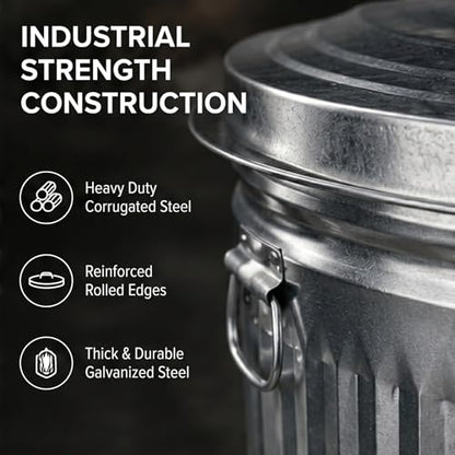 31 Gallon Metal Trash Can, Galvanized Steel Trash Can with Locking Lid – Outdoor & Indoor Heavy-Duty Garbage Can, Rodent & Rust Resistant, Ideal for Yard Waste, Pet Food Storage, and More