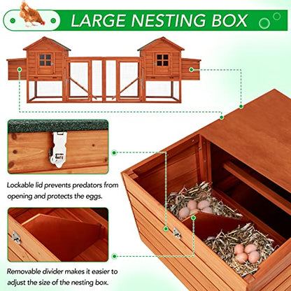 AECOJOY 123“ Chicken Coop for 10 Chickens | Large Chicken Coop with Run, 4 Nesting Boxes, Wooden Outdoor Chicken House with Removable Tray, Roosting Bars, Ramp, Brown - color: Brown