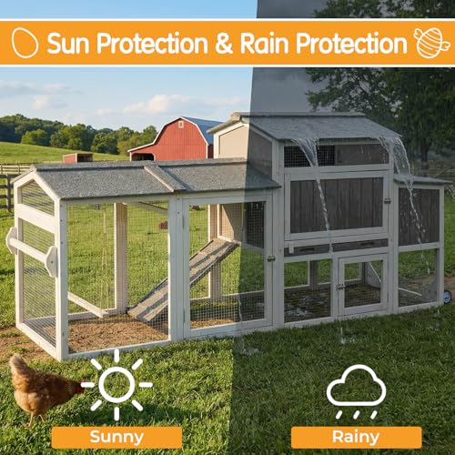 Chicken Coop with Run, Weatherproof Mobile Chicken Tractor Hen House with Wheels, Nesting Box, Roosting Bars, Pull-Out Tray, Asphalt Waterproof Roof & Fun Swing for Chickens Quails Gray - color: Grey