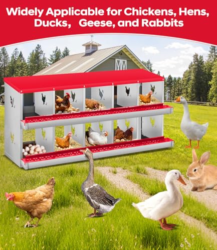 Garvee Chicken Nesting Box, 10 Compartment Metal Nesting Box,Wall Mount Chicken Nesting Boxes for Laying Eggs,Easy Egg Collection,10 Room Nest Boxes for Chickens - size: Red 10 Compartment