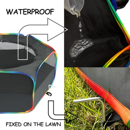 Small Animal Playpen, Chick Brooder Box, Guinea Pig Hamster Indoor Playpens & Outdoor Pet Cage Tent with Cover Top, for Kitten/Ferret/Hedgehog/Rabbit/Duckling, Black & Rainbow