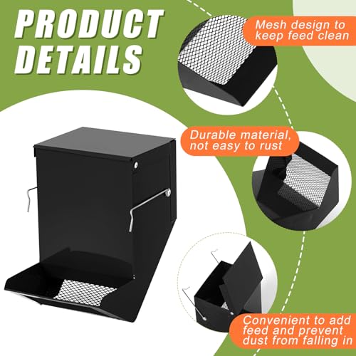 Maxcheck 2 Pcs Rabbit Feeder for Cages Small Animal Food Pellet Dispenser with Lid Metal Chicken Grit Oyster Shell Squirrel Feeders Outside(4.7 Inches,Mesh Bottom,Black) - color: Black, size: 4.7 Inches