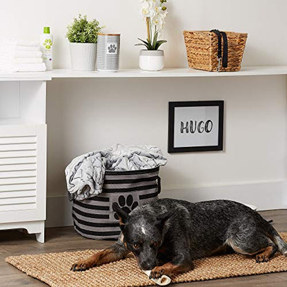 Bone Dry 5743 Pet Storage Collection Striped Paw Patch Bin, Medium Round, Black - color: Black, size: Medium Round