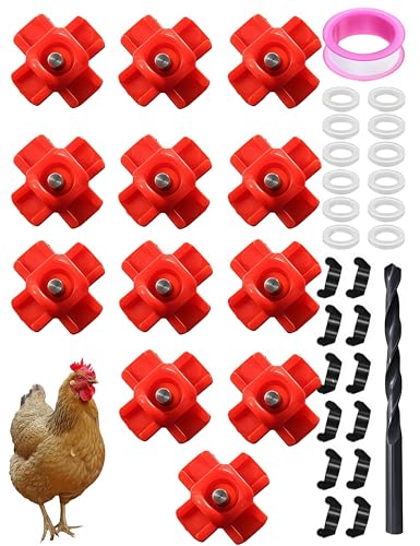 12pcs Horizontal Chicken Water Nipples,Leakproof Poultry Water Nipples Durable ABS & Stainless Steel,Automatic Chicken Waterer Spouts for Coop Outdoor Use