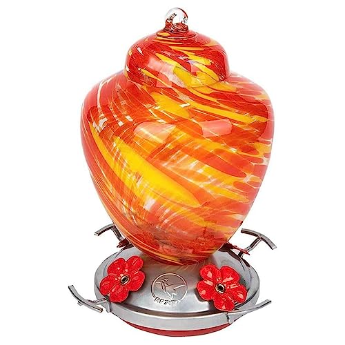 REZIPO Hummingbird Feeder with Perch - Hand Blown Glass - 38 Fluid Ounces Hummingbird Nectar Capacity Include Hanging Wires and Moat Hook (Yellow) - color: Yellow