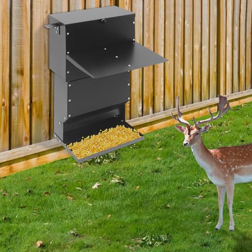 59.5 Gallons Hanging Deer Feeder, Automatic Dog Feeder Large Breed with Lid Freestanding Gravity Deer Feeders Gravity Dispenser Feeds Protein and Corn, Hanging & Wall Mount Wildlife Feeder