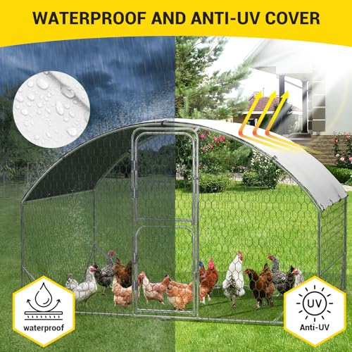 Large Metal Chicken Coop, Chicken Runs for Yard with Cover, Large Chicken Run with Double Door and Upgrade Tri-Supporting, Walk in Chicken Coop for Outdoor Farm Yard (9.8'L x 6.5'W x 6.6'H) - size: 9.8'L x 6.5'W x 6.5'H