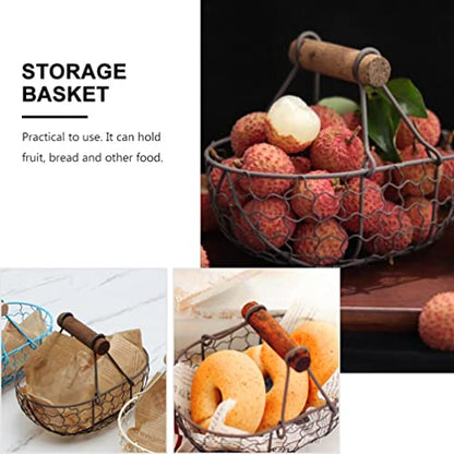 Egg Basket Wire Storage Basket with Handle Iron Art Eggs Tray Egg Gathering Vintage Country Fruit Vegetables Container Empty for Countertop Kitchen