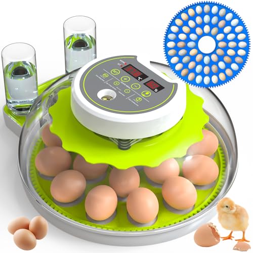 18/60 Egg Incubator with Humidity Display, Incubators for Hatching Eggs, Egg Candler, Automatic Egg Turner, Poultry Egg Incubator for Hatching Chicken Duck Goose Bird Quails- Green 2 Egg Trays - color: Green