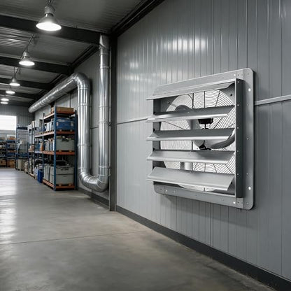 Wall Mounted Aluminum Shutter Exhaust Fan - 24 Inch, 3500 CFM, High Speed Automatic Ventilation, Waterproof, Low Noise for Garage, Attic, Workshop, Greenhouse, Enclosure, Industrial Applications