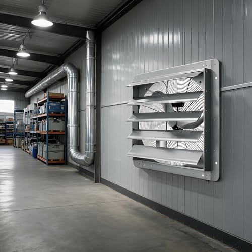 Wall Mounted Aluminum Shutter Exhaust Fan - 24 Inch, 3500 CFM, High Speed Automatic Ventilation, Waterproof, Low Noise for Garage, Attic, Workshop, Greenhouse, Enclosure, Industrial Applications