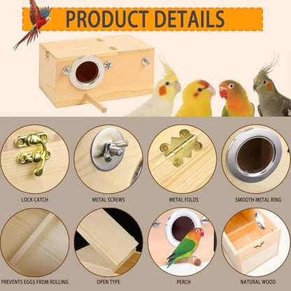 kathson Parakeet Nesting Box,Wood Bird Nest House for Cage,Parrots Breeding Mating Boxes,Budgie Nesting Box for Conure,Lovebirds,Canary,Cockatiel,Finch,Small and Medium-Sized Birds (L) - size: L-11.4 x 5.9 x 5.9in