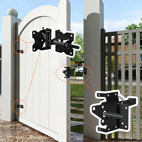 Heavy Duty Self-Closing Gate Hinge and Latch Kit, Self-Locking Hardware for Wooden, Vinyl, and PVC Fences, Adjustable Hinges & Post Mount Latch, Includes 2 Latch & 4 Hinges - size: 4 Gate Hinges with 2 Self Locking Gate Latch