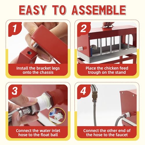 Automatic Chicken Waterer，Stainless Steel Large Chicken Drinker with Float Valve,Multi-Side Drinking Holes and Detachable Legs,Easy Clean Poultry Water Dispenser for Chicken Coop Duck Pigeon,Goose