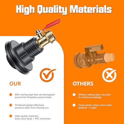 QTG Rain Barrel Spigot Kit 1/2" GHT Quarter Turn Ball Valve with Bulkhead Fitting, Brass Faucet & 28mm Hole Saw for Water Containers & Garden Rainwater Tanks (Brass) - color: 1/2"