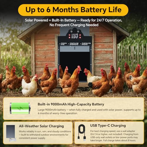 Automatic Chicken Coop Door Solar Powered with 2K Camera & Night Vision, IP65 Wireless Auto Door Opener, 6-Month Battery, APP Control, 2-Way Audio, Anti-Pinch Design (Blue Gray) - color: Blue Gray