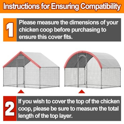 6.6x13ft Chicken Coop Covers Accessories for Winter - Easy to Install Waterproof Chicken Run Tarp with Elastic Cords & Rope