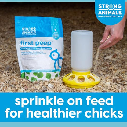 Strong Animals First Peep Chick Feed Supplement, Non-Medicated with Organic Oregano Oil, Kelp & Prebiotics, Helps Baby Chicks Start Eating Sooner & Supports Early Digestive Health, 2 lb Pouch