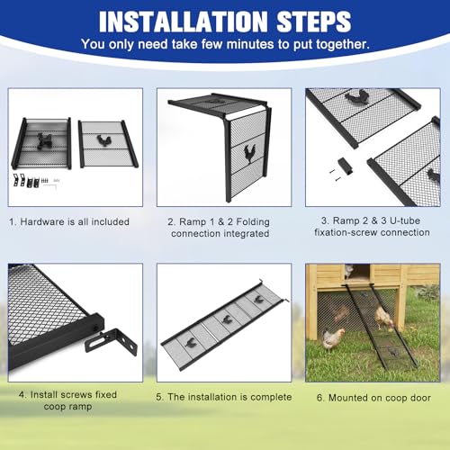 Metal Chicken Coop Ramp, Ladder Length Adjustable for Henhouse, Heavy Duty Coop Ramp for Feet Problem or Cannot Fly Chickens, Waterproof, Non-Slip, Rustproof, Sturdy and Easy to Clean (38.98*11 inch) - size: 38.98*11 inch